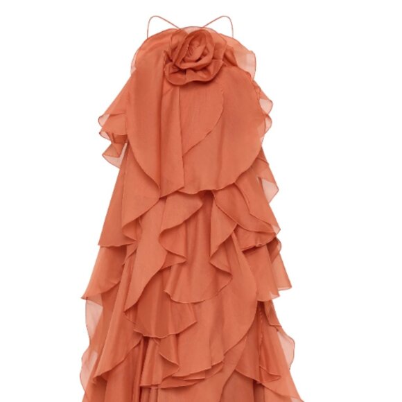 AJE Pandorea Layered Maxi Dress Floral Ruffle Coral Clay - Picture 3 of 12
